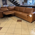 Hoekbank, cognac leder, elektrisch verstelbaar